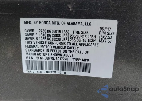 2018 Honda Odyssey Ex-L z USA, uszkodzony, nr VIN 5FNRL6H75JB017270